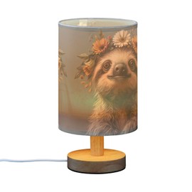 GOODOLD Cute Sloth LED Table Lamp - Modern Minimalist Bedside Lamp with Round Flaxen Fabric Shade for Nightstand, Perfect for Bedroom Ambiance