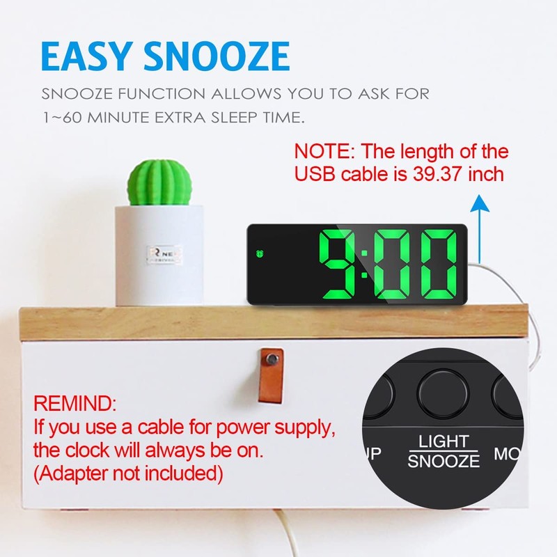 Upgraded Digital Alarm Clock, LED Clock for Bedroom, Electronic Desktop