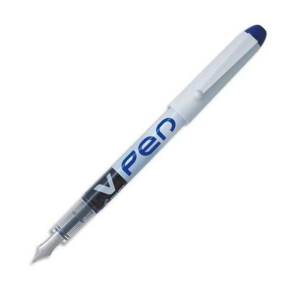 Pilot VPen Disposable Fountain Pen White Barrel 0.58 mm Tip - Blue, Box of 12