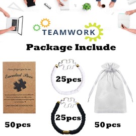 50sets Staff Appreciation Gifts Bulk, Inspirational Puzzle Piece Friendship Bracelets Team Appreciation Office Gift for Employee Coworker Teacher Cheerleader with Motivational Cards Christmas Favors