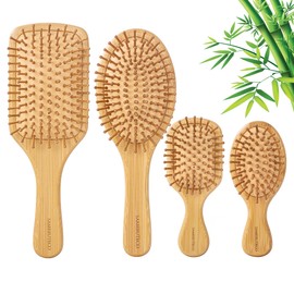 SAMEBUTECO Hair Brush Set Bamboo Paddle Detangling Brushes for Thick, Thin, Curly, and Dry Hair 4-Pieces Hair Message Brush Kit for Women