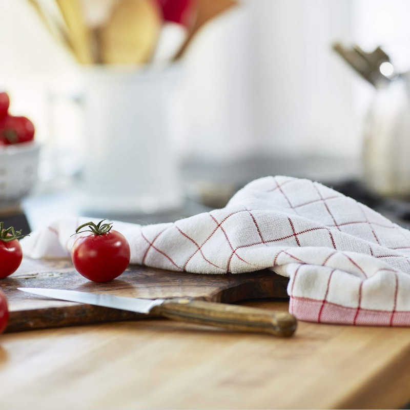 e-cloth Tea Towel Classic Green Check Tea Towel,Red