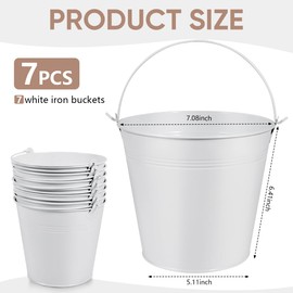 OBTANIM 7 Pack White Metal Buckets with Handle Galvanized Ice Pails for Plants, Succulents, Party Favors Organizing, Rustic Home Decor or Classrooms Pencil Storage (7.1 x 5.2 inch)