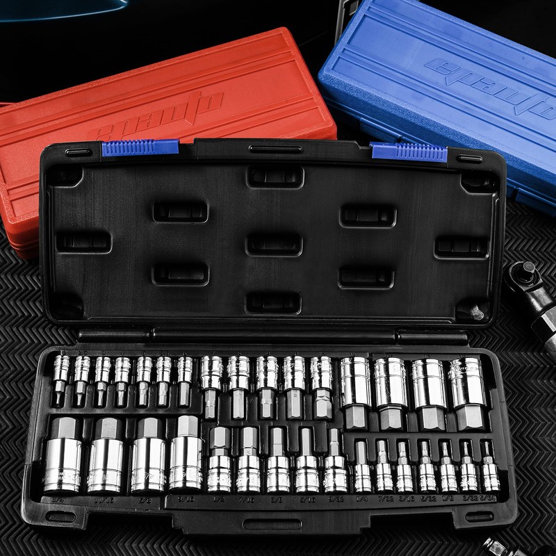 EPAuto 32 PCs Hex Bit Socket Set, SAE and Metric,