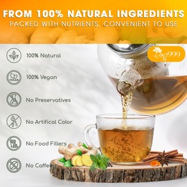 TOG999 60 Tea Bags - Anti-Inflammaheb Loose Leaf Tea, 100% Natural from Ginger, Turmeric, Peppermint, Black Pepper, Cinnamon. Made with Natural Material Tea Bags. No Sugar, No Caffeine, No Gluten, Vegan. (60 Tea Bags)