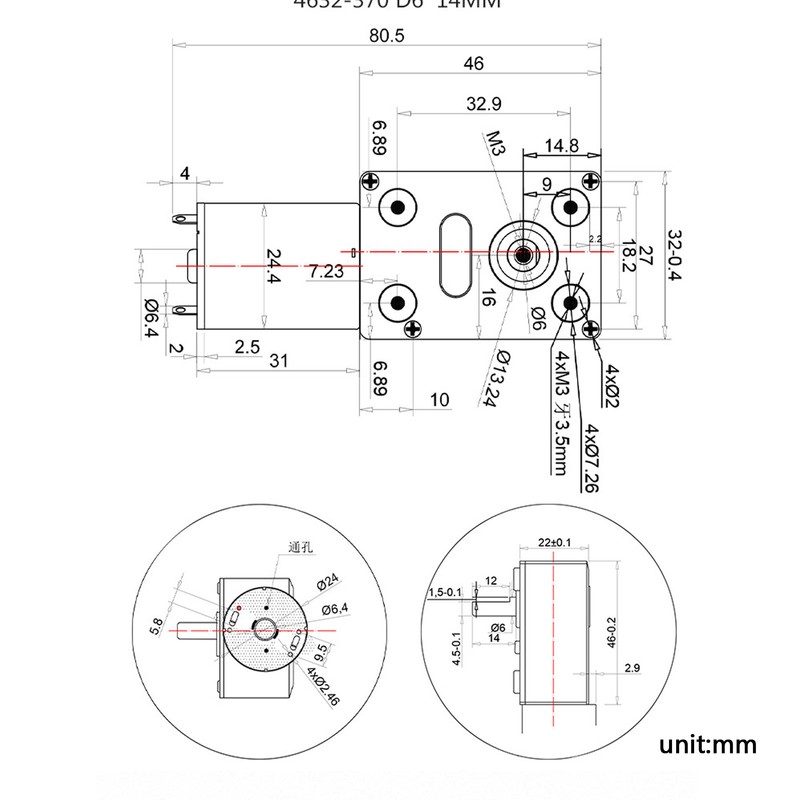 Double Shaft Gear Motor Self Locking CW CCW Aluminum Alloy