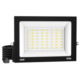 Zelvia LED Flood Lights Outdoor-50W 5000lm Super Bright LED Work Light with US Plug,6500K Daylight White Floodlight,IP66 Waterproof Security Outside Lights for Yard Garage Stadium Bowfishing-1 Pack