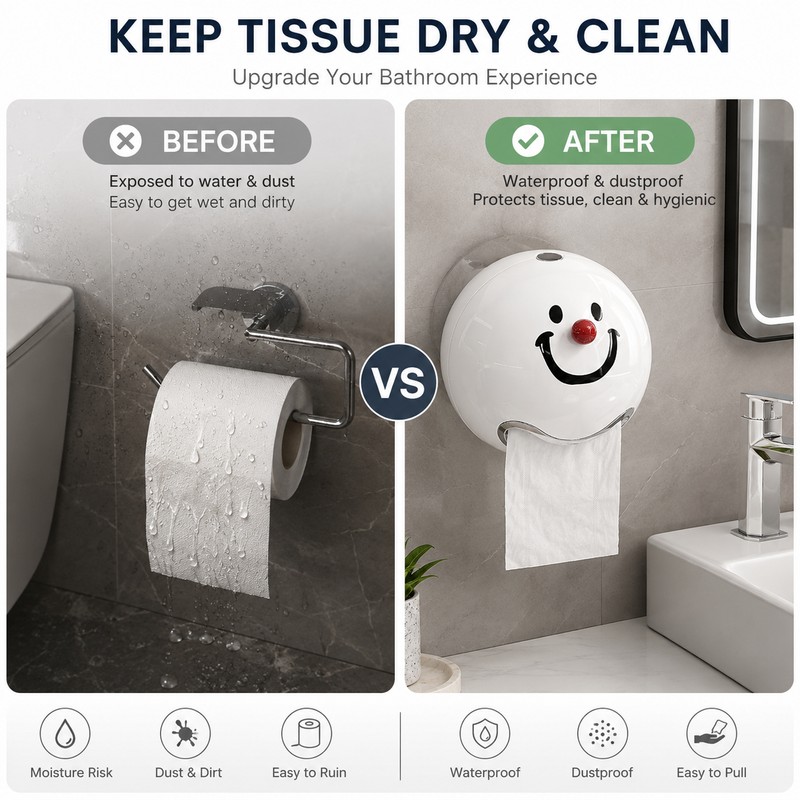 Smiling Face Toilet Paper Holder for Bathroom Storage – No-Drill