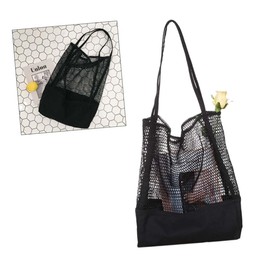 Ciieeo Mesh Grocery Bag Organizer Reusable Washable Shopping Tote Lightweight Beach Bag with Long Handle for Fruits Vegetables and Daily Use Storage Black