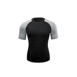 a559 Men's High Elastic Short Sleeve Quick-Drying Breathable Round Neck Fitness Sports Top Dark XXXL/Black 10ea