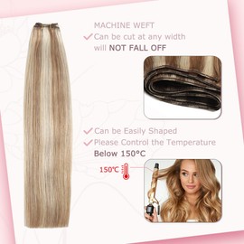 Sindra Hair Wefts Human Hair Sew in Hair Extensions Real Human Hair Ash Brown Highlighted Platinum Blonde Invisible Weft Hair Extensions Human Hair Double Weft Straight 14Inch 80G(weft#8p60 14inch)