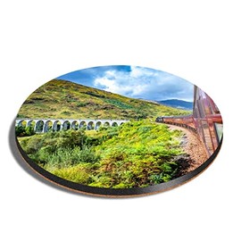 1 x Round Coaster - Glenfinnan Railway Viaduct Train Scotland Cork Backed MDF Glossy Tea Coffee Accessory #51026