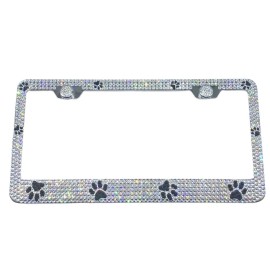 Handmade Crystal Bling Paw Chrome License Plate Frame