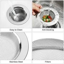 UOCAI 3 Pieces 7.5/11 cm Stainless Steel Drain Strainer Set and Food Clip, Mesh Strainer Drain Strainer Shower Hair Strainer Sink Strainer Kitchen Strainer Drain Sink for Bathtub Kitchen Incense