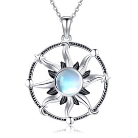 POPLYKE 925 Sterling Silver Moonstone Necklace for Women Sun Necklace Sun and Moon and Star Jewellery Gifts 18 Inches + 2 Inches Chain, Sterling Silver, Moonstone