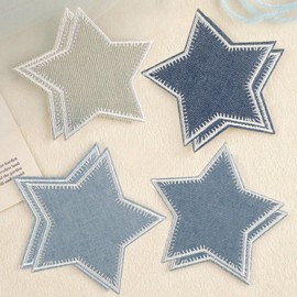 LARENNT 8 Pcs Star Iron on Patches - Blue Star Patches Iron on Denim Patches for Jeans - Fabric Patches Appliques for Clothes, Jackets, Hats, Backpacks, Jeans, Decorations
