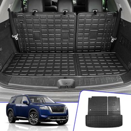 Rongtaod Cargo Mat Compatible with 2022 2023 2024 2025 Nissan Pathfinder Cargo Liner Trunk Mat TPE All Weather Back Seat Cover Protector Pathfinder Accessories (Trunk Mat with Backrest Mat)