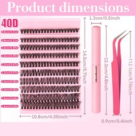 MKEAWWU Ciglia Finte Kit Ciglia Extension,Ciglia Finte Ciuffetti, 40D Volume Lash Clusters Con Bond 8-16Mm Diy Eyelash Extension Kit