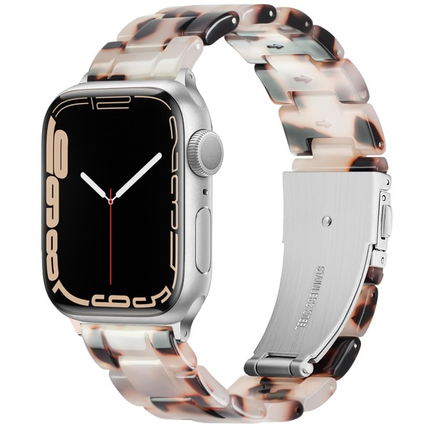 Vamyzji Compatible with Apple Watch Straps Series 9 41mm 40mm 38mm, Adjustable iwatch Strap with Silver Stainless Steel Buckle for Apple Watch Series 9 Series 8 Serie 7 6 iWatch SE 5 4 3 2 1(Tortoise)