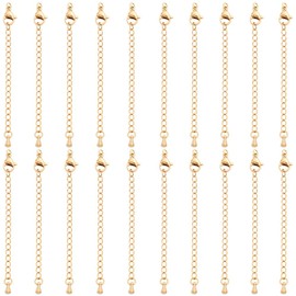 Beebeecraft 1 Box 20Pcs Curb Chain Extender 18K Gold Plated 304 Stainless Steel 2.68in Teardrop End Extension Chains with Lobster Claw Clasp for Necklace Bracelet Anklet Jewelry Making DIY Craft