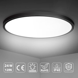 LED Flush Mount Ceiling Light Fixture, 5000K Daylight White 24W(240W Equivalent) 12 Inch Flat Modern Ceiling Lighting, 3200LM Ceiling Lamp for Bathroom Porch, Kitchen, Bedroom, Living Room, Hallway