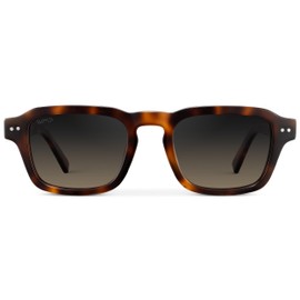 WMP Eyewear - Men's Polarized Sunglasses: Narrow Geometric Frame, Rectangular Lenses, Round Rivets, Injected Metal Core, Havana Tortoise / Grey Brown Gradient Lens