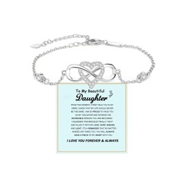 LIU JUN To My Granddaughter - Infinity Forever Love Heart Bracelet, You Are Always In Mine From Grandma Cubic Zirconia Adjustable inspirational Gift Jewelry (Daughter Silver)