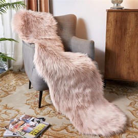 EasyJoy Ultra Soft Fluffy Shaggy Area Rug Faux Fur Rug Chair Cover Seat Pad Fuzzy Area Rug for Bedroom Floor Sofa Living Room (2 x 6 ft Sheepskin, Pink)