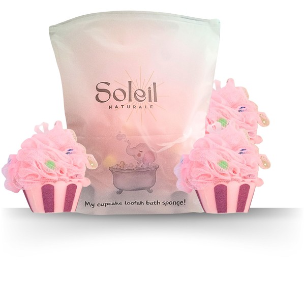 Soleil Naturale Large Pink Cupcake Loofah Bath Sponges, Set of