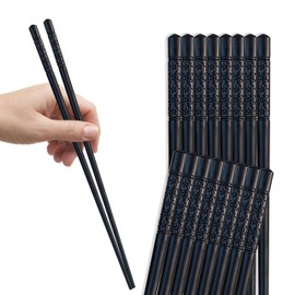 FloraVigo 8 Pairs Chopsticks Set Fibreglass Washable Black Sushi Sticks Non-Slip Chopsticks Black 24 cm Alloy Chopsticks Reusable