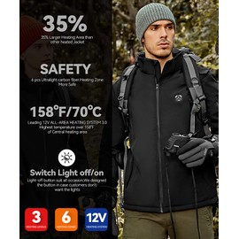 Men's Heated Jacket with Detachable Hood, Waterproof Winter Outdoor Heating Jackets for Men (Battery Pack Included) (US, Alpha, Large, Regular, Regular, black)