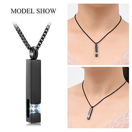 XSMZB Crystal Bar Cremation Urn Jewelry for Ashes Birthstone Cube Memorial Urn Necklace for Women Men Funeral Ashes Keepsake Pendant(Light Blue)