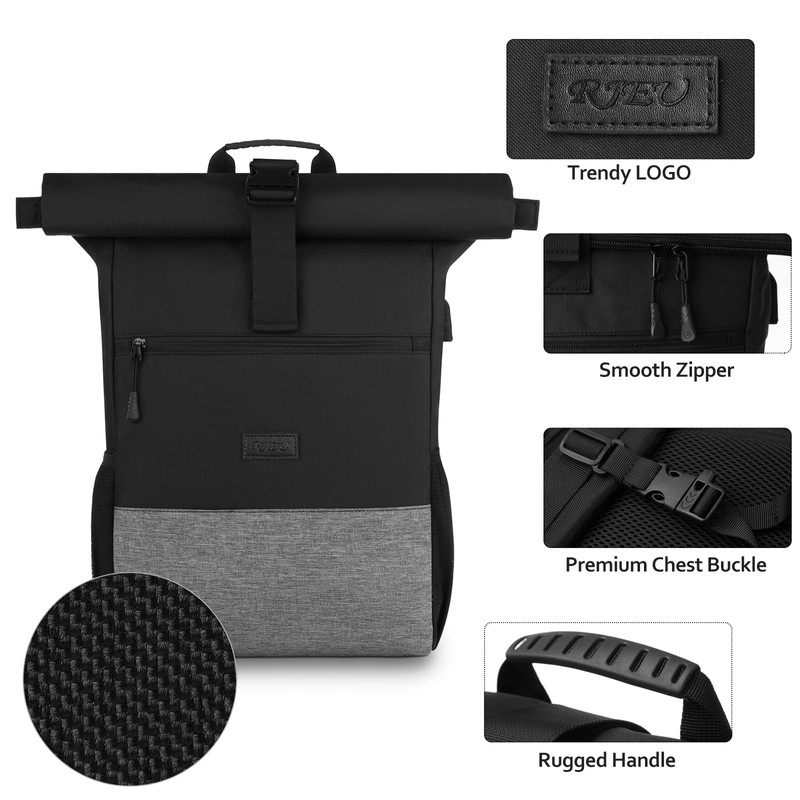 RJEU Laptop Backpack for 17 Inches, Rolltop Backpack Men Women,