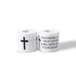 Ao Yee ZGL 2 Pieces Cross Christian Sports Tape with Jesus Bible Verse, 2 Inch X 23 Feet Cotton Wristbands for Basketball, Football, Soccer, Gymnasts, etc. for Protection or Injury Use