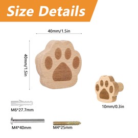 MOROBOR Cat Paw Print Drawer Knobs, 6 Pack Wooden Single Hole Unique Decorative Furniture Knobs Wooden with Screws and Expansion Tube