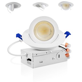 Adetu 3 Inch 5CCT Gimbal Led Recessed Lighting with Junction Box, 2700K/3000K/3500K/4000K/5000K Selectable, 7W Eqv 80W, 360°+90° Adjustable Recessed Can Lights, 800LM Brightness - ETL (White, 1 Pack)