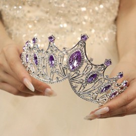 Rannyrena Rhinestone Crystal Tiara Crown for Women Silver Bridal Wedding Headband Elegant Princess Hair Accessories for Birthday Prom Quinceanera (Silver-purple, Standard)