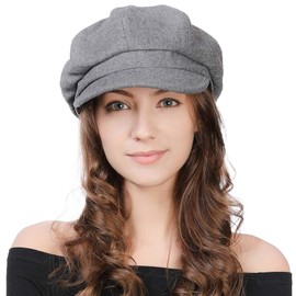 Fancet Winter Hat for Women Ladies Baker Boy Newsboy Cabbie Cap Visor Beret Peaked Hat Grey Medium