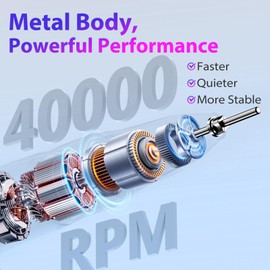 PURTATO Professional Nail Drill 40,000 RPM, Rechargeable,LCD Display E File Machine for Acrylic Nails Gel Polishing Removing Portable Nails Efile Tools for Manicure Salon & Home (Silver)