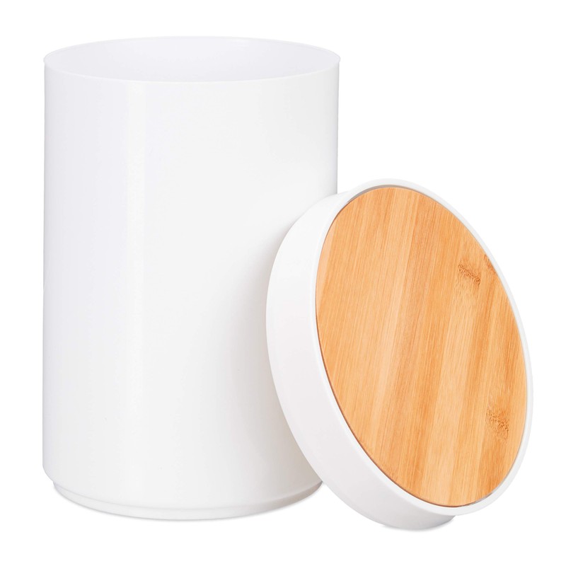 Relaxdays Cosmetic Bin, Bamboo Swing Lid, Modern Bathroom Bin, Plastic,