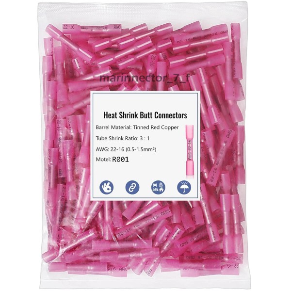 100pcs Heat Shrink Butt Wire Splice Connectors Seal Crimp Terminals