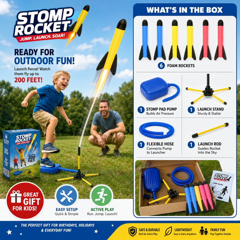 Stomp Rocket Launcher Toy for Kids – EVA Foam Outdoor