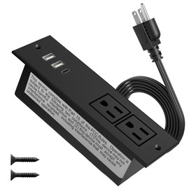 Eyuetech Conference Recessed Power Strip Socket 9.8Ft Cord, Desktop Power Grommet with 2-Outlet & 3 USB Ports (1 USB C), Wall Mount for Home, Office and More, ETL Listed
