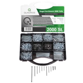 QUADRIOS GmbH Steel Nail Assortment 2000 Pieces Various Nails Carpet Nails Wire Nails Pin Nails Strip Pins Made of Steel Assorted in Case (Silver, Black) - DIY Crafts or Construction