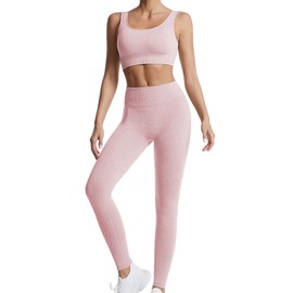 dohomiryo Women's Sports Suits, Jogging Suit, Sports Sets, 2-Piece Workout Outfit Set, Sports Crop Top + High Waist Yoga Leggings, Yoga Outfit, Leisure Suit, Sportswear, pink