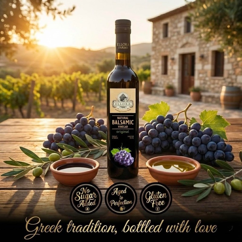 Ellora Farms, Plain Natural Balsamic Vinegar, Award-Winning, Thick and Creamy,