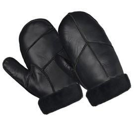 Harssidanzar Men's Mittens for Winter, Lambskin Shearling Fur Lined Warm Genuine Leather Mittens Glove KM054EU, black