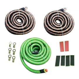 Xscorpion BIG 3 1/0 AWG OFC COPPER Green Snakeskin  Alternator Cable Wiring Charging Kit