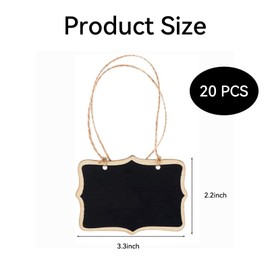 Pack of 20 Mini Blackboards Double-Sided Small Board for Hanging, Writeable on Both Sides, Mini Wooden Blackboard Labels Rectangle with Hanging Strings, for Message Board Signs, for Party, Home