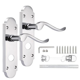 Probrico Chrome Internal Door Handle with Lock, Bathroom Door Lock, Bedroom Door Handle with Turn Lock, 1 Pack